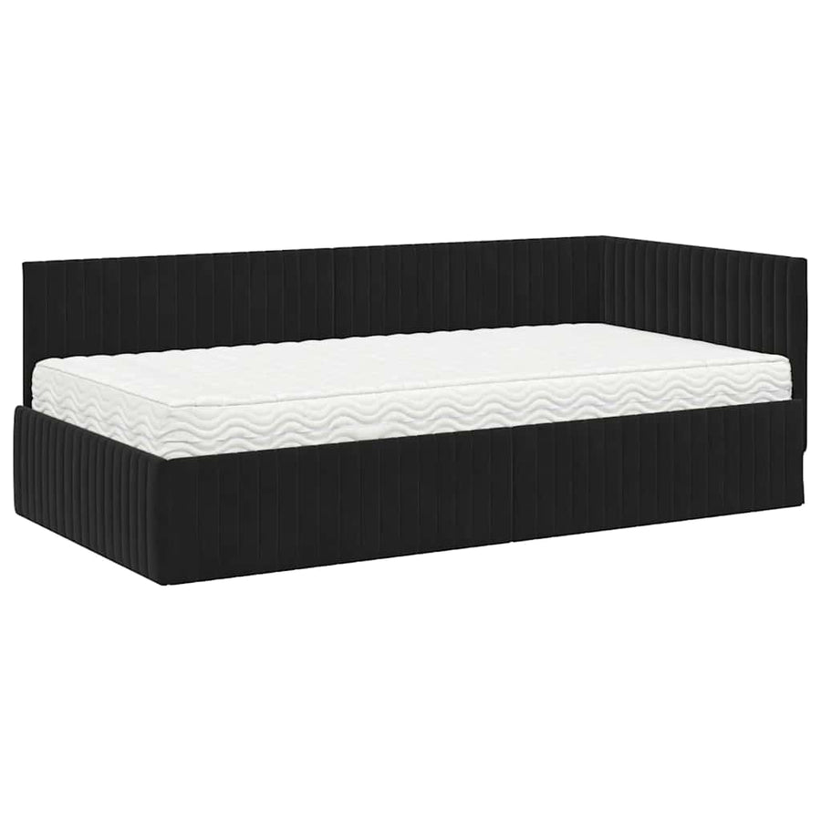 Hoekbedframe met Matras met hoofdeinde 2 pcs Zwart Fluweel