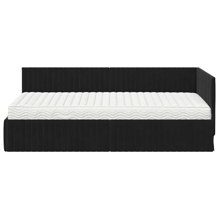 Hoekbedframe met Matras met hoofdeinde 2 pcs Zwart Fluweel