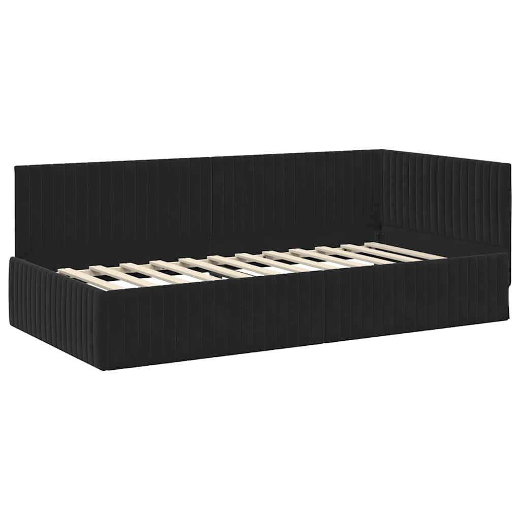 Hoekbedframe met Matras met hoofdeinde 2 pcs Zwart Fluweel