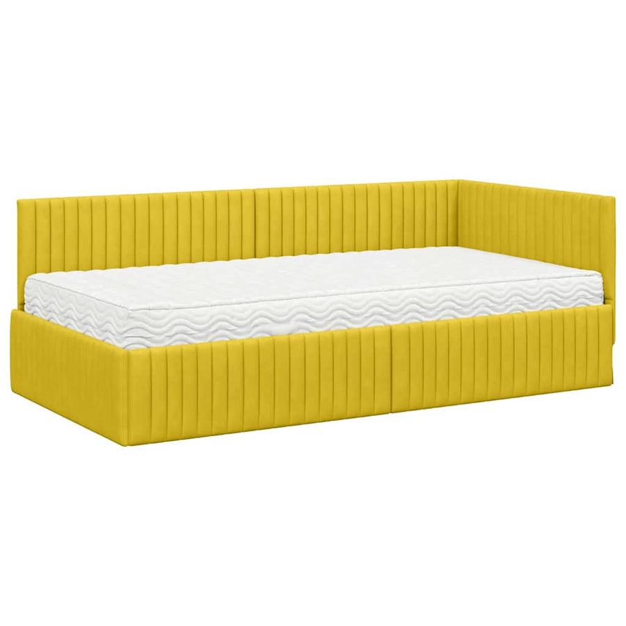 Hoekbedframe met Matras met hoofdeinde 2 pcs Geel Fluweel
