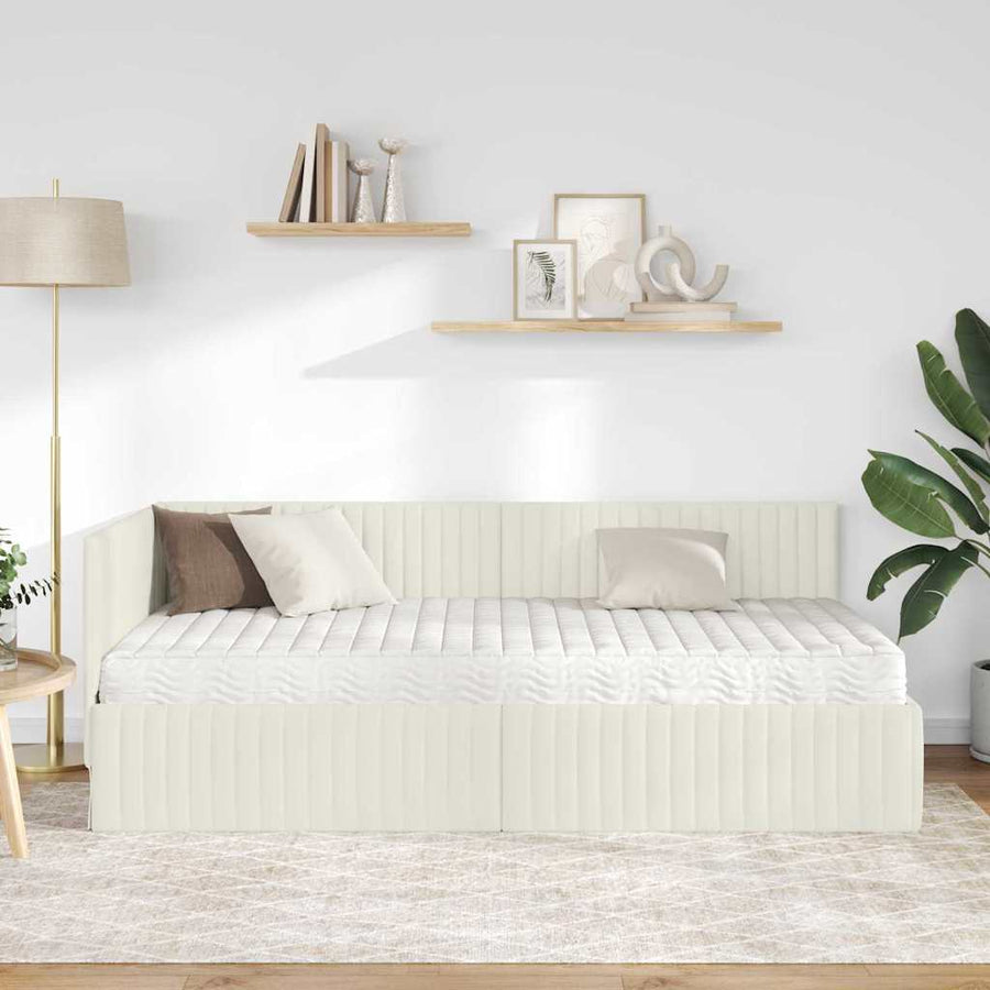 Hoekbedframe met Matras met hoofdeinde 2 pcs Crème Fluweel