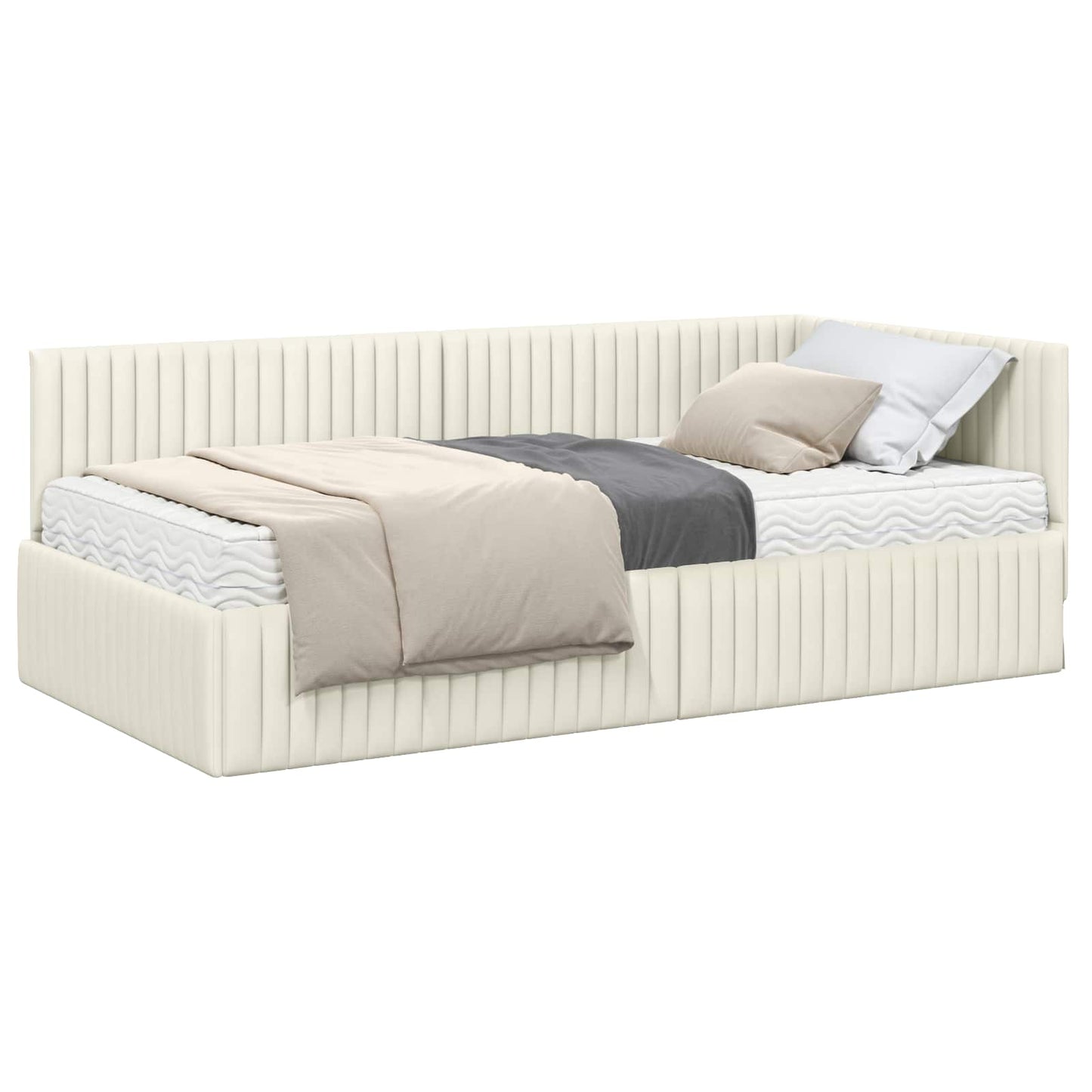 Hoekbedframe met Matras met hoofdeinde 2 pcs Crème Fluweel