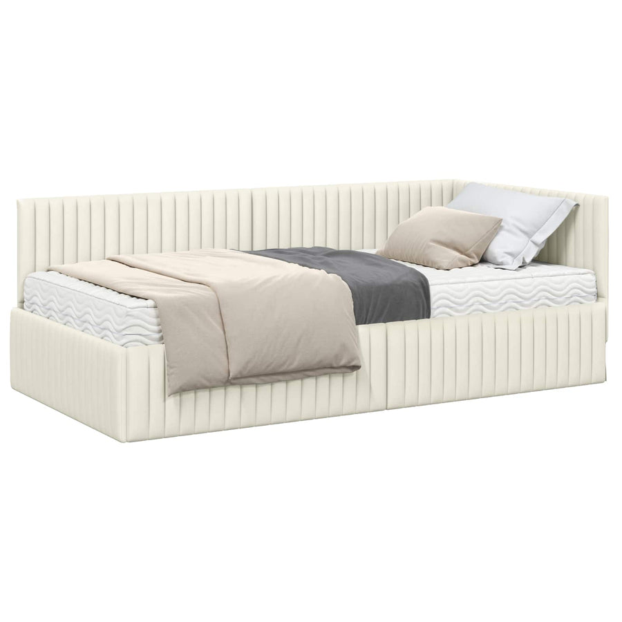 Hoekbedframe met Matras met hoofdeinde 2 pcs Crème Fluweel