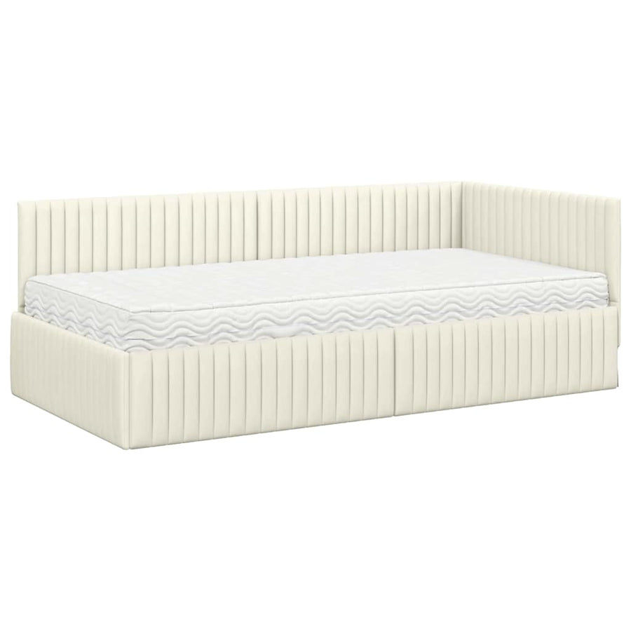 Hoekbedframe met Matras met hoofdeinde 2 pcs Crème Fluweel