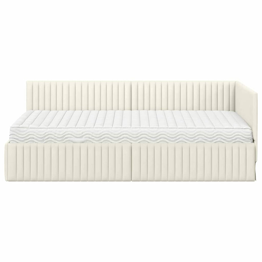 Hoekbedframe met Matras met hoofdeinde 2 pcs Crème Fluweel