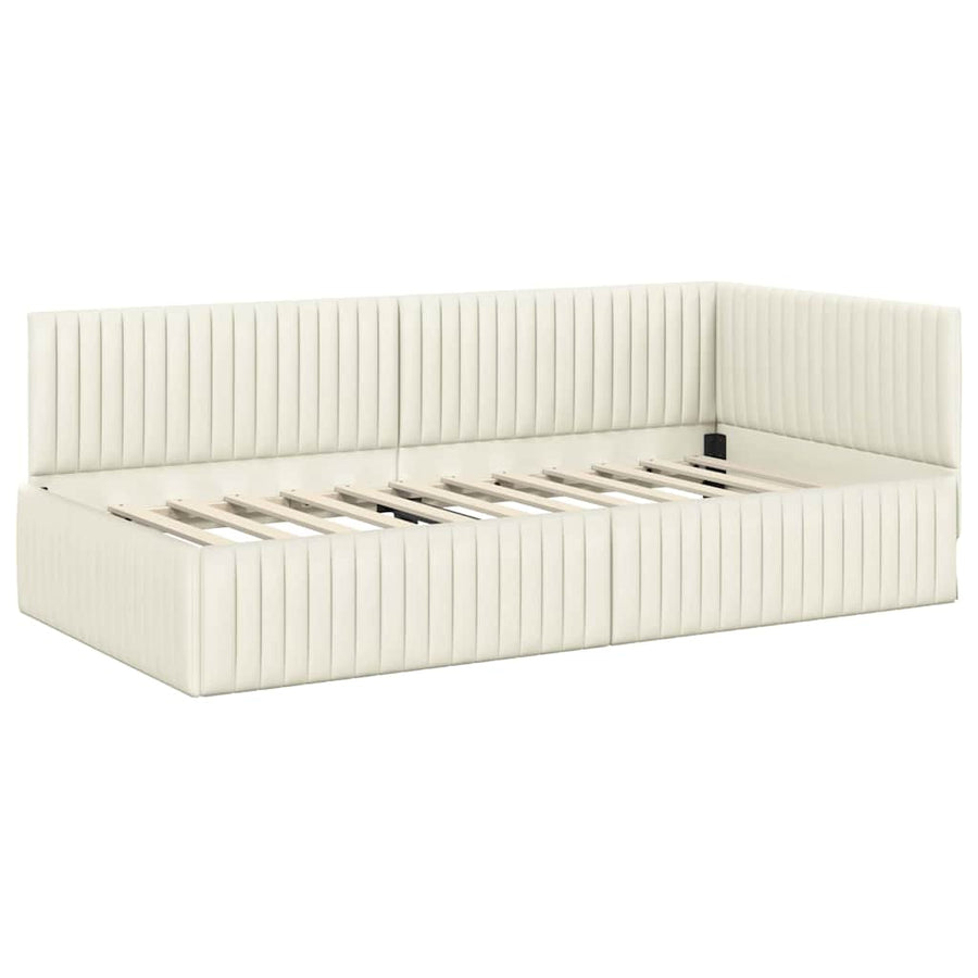 Hoekbedframe met Matras met hoofdeinde 2 pcs Crème Fluweel