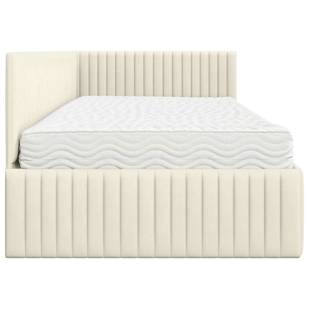 Hoekbedframe met Matras met hoofdeinde 2 pcs Crème Fluweel