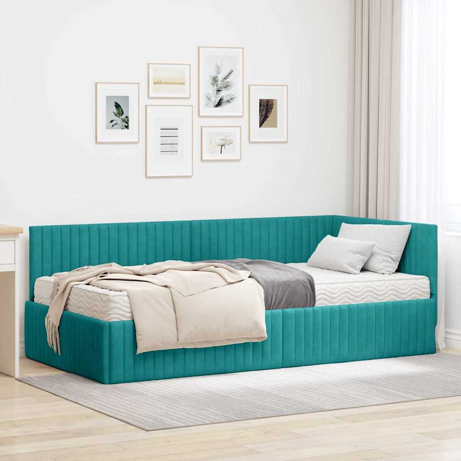 Hoekbedframe met Matras met hoofdeinde 2 pcs Turquoise Fluweel