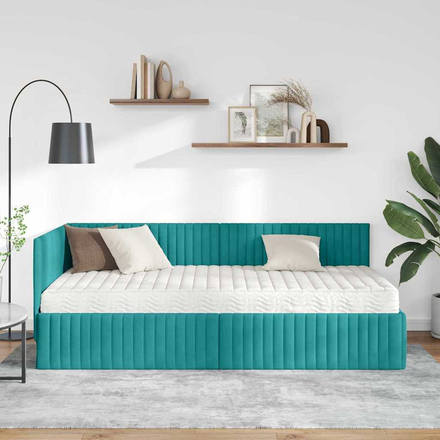 Hoekbedframe met Matras met hoofdeinde 2 pcs Turquoise Fluweel