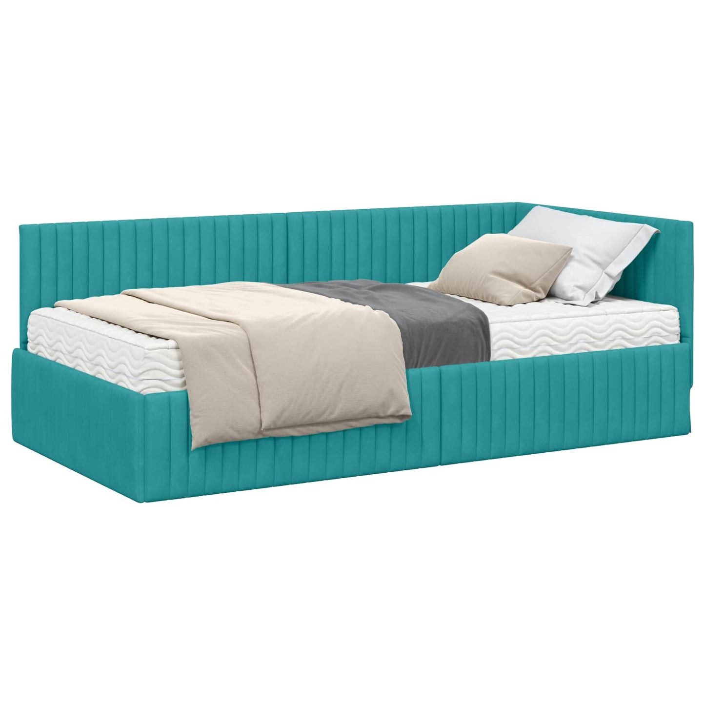 Hoekbedframe met Matras met hoofdeinde 2 pcs Turquoise Fluweel