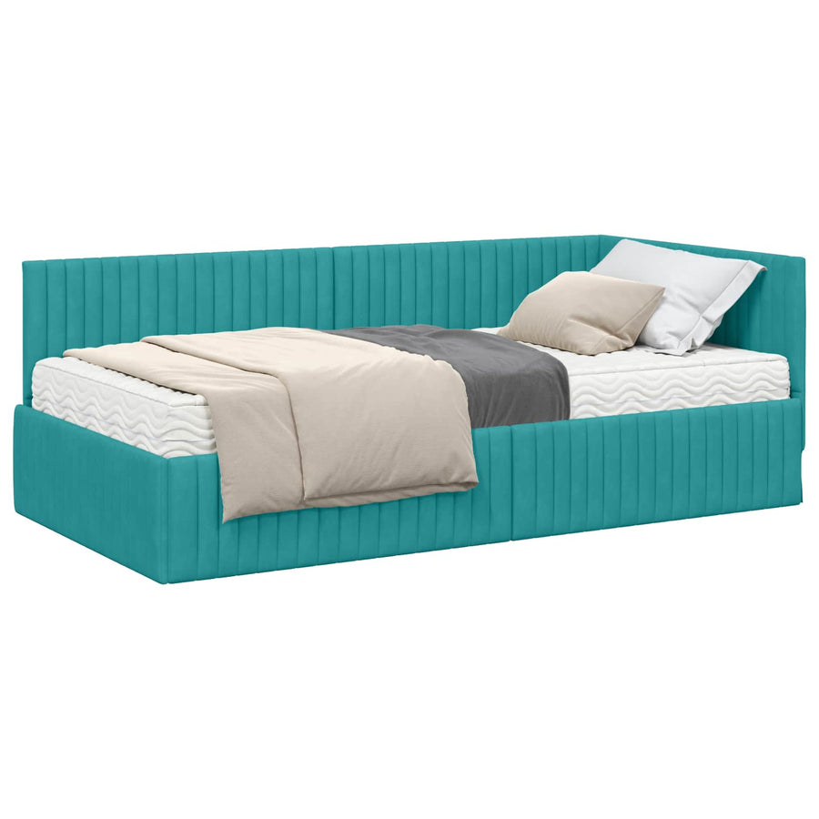 Hoekbedframe met Matras met hoofdeinde 2 pcs Turquoise Fluweel