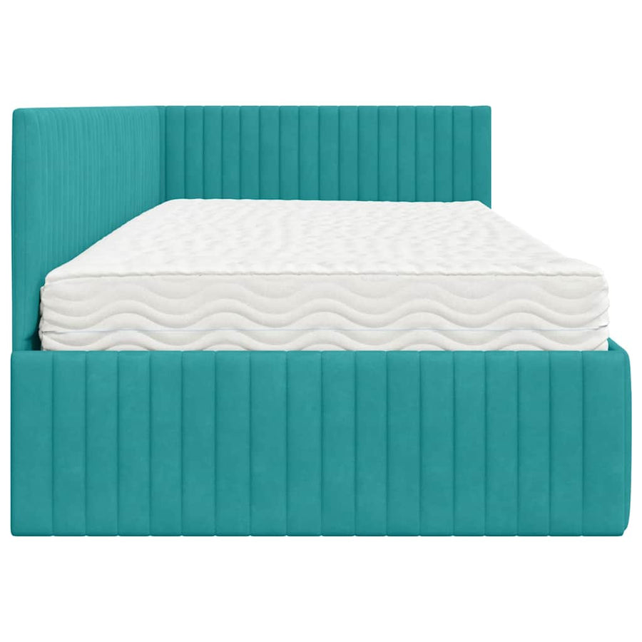 Hoekbedframe met Matras met hoofdeinde 2 pcs Turquoise Fluweel