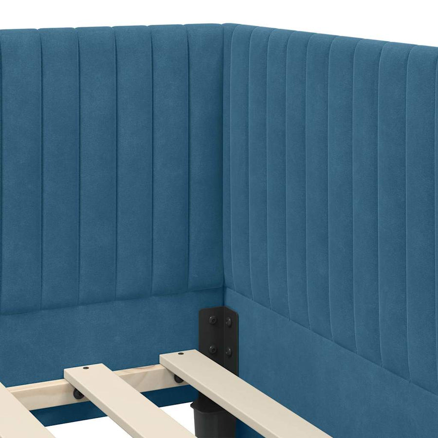 Hoekbedframe met Matras met hoofdeinde 2 pcs Blauw Fluweel