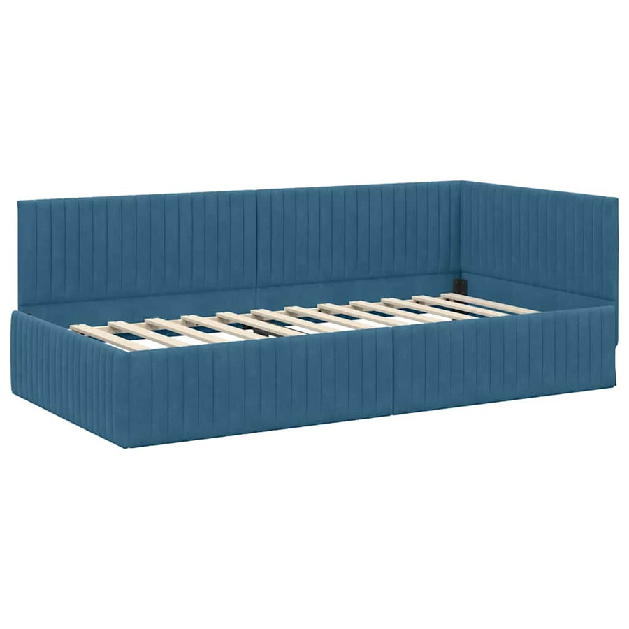Hoekbedframe met Matras met hoofdeinde 2 pcs Blauw Fluweel