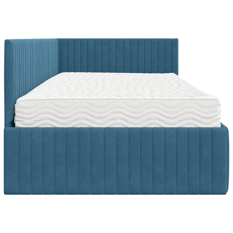 Hoekbedframe met Matras met hoofdeinde 2 pcs Blauw Fluweel