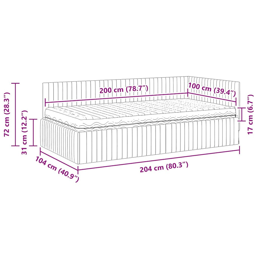 Hoekbedframe met Matras met hoofdeinde 2 pcs Blauw Fluweel