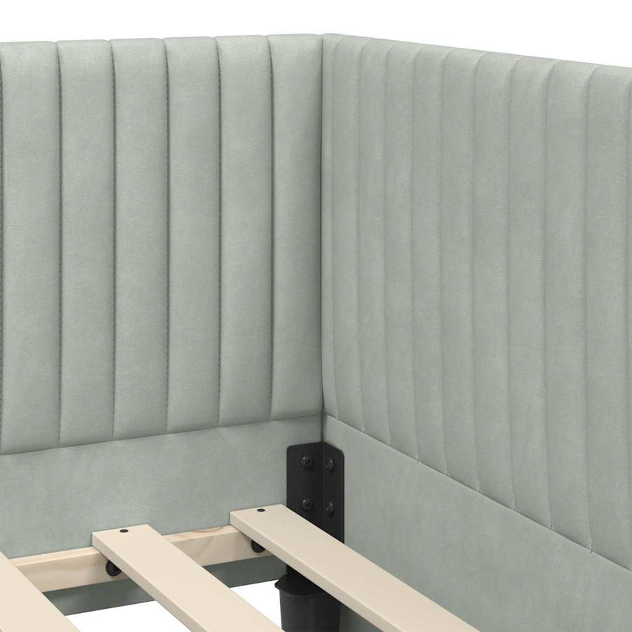 Hoekbedframe met Matras met hoofdeinde 2 pcs Lichtgrijs Fluweel