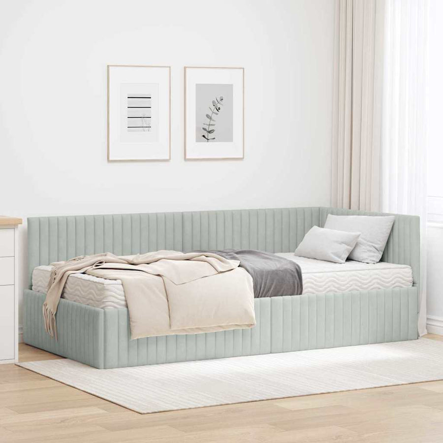 Hoekbedframe met Matras met hoofdeinde 2 pcs Lichtgrijs Fluweel