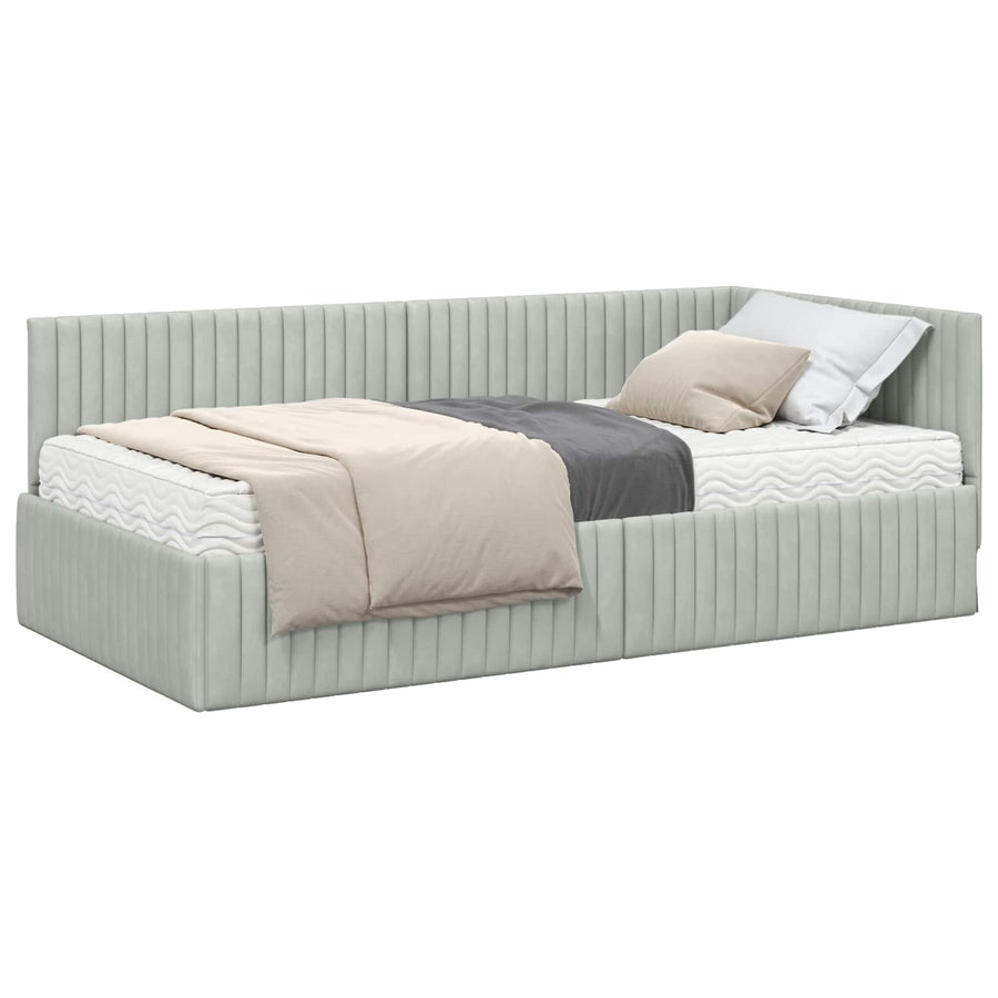 Hoekbedframe met Matras met hoofdeinde 2 pcs Lichtgrijs Fluweel