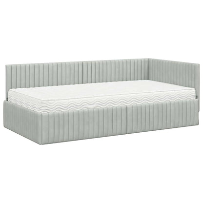 Hoekbedframe met Matras met hoofdeinde 2 pcs Lichtgrijs Fluweel