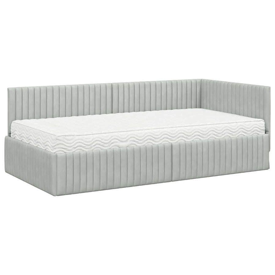 Hoekbedframe met Matras met hoofdeinde 2 pcs Lichtgrijs Fluweel