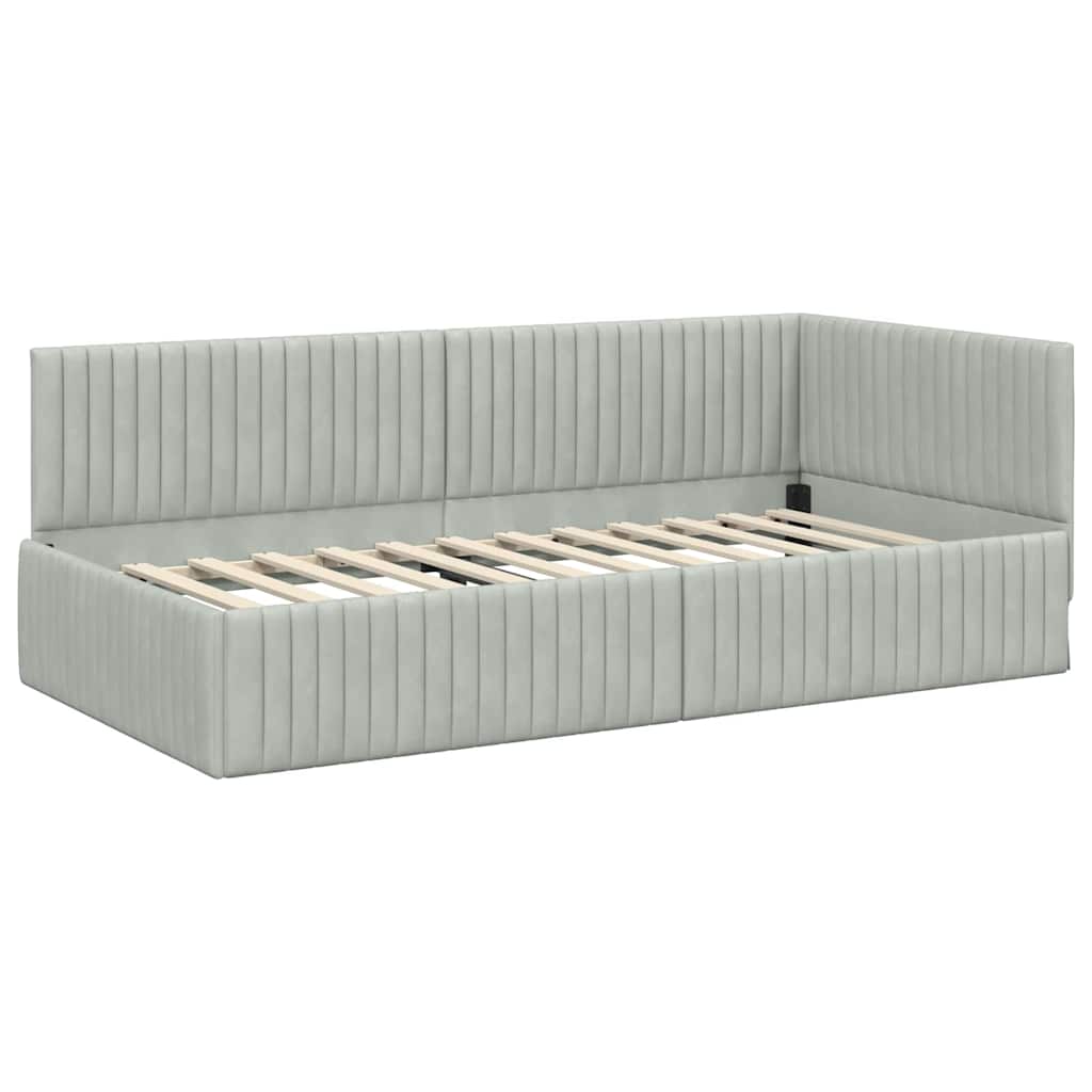 Hoekbedframe met Matras met hoofdeinde 2 pcs Lichtgrijs Fluweel