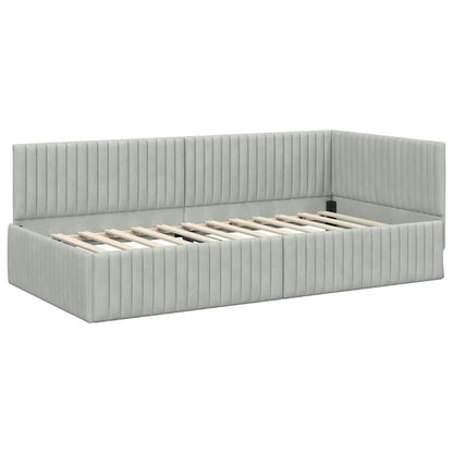 Hoekbedframe met Matras met hoofdeinde 2 pcs Lichtgrijs Fluweel