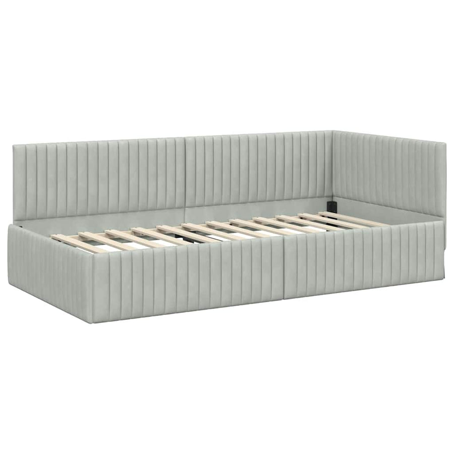 Hoekbedframe met Matras met hoofdeinde 2 pcs Lichtgrijs Fluweel