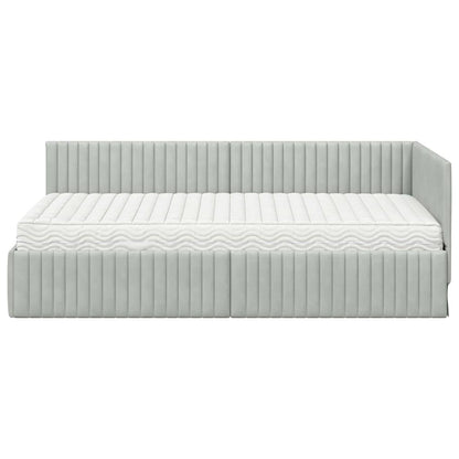 Hoekbedframe met Matras met hoofdeinde 2 pcs Lichtgrijs Fluweel