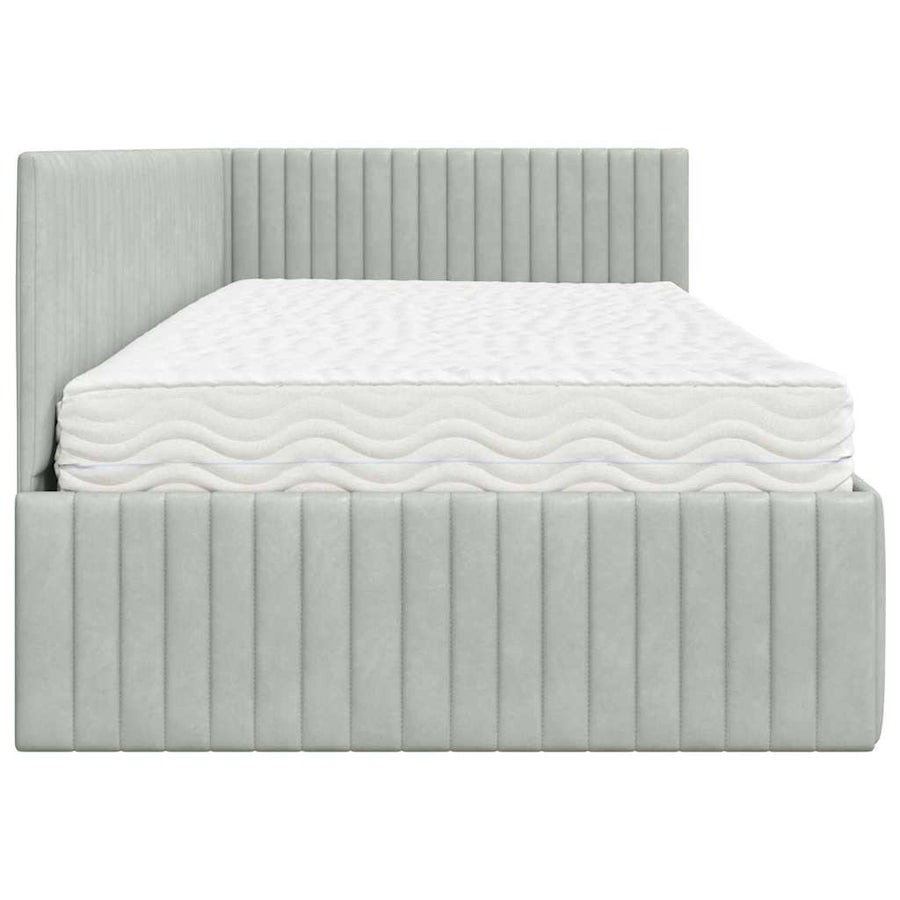 Hoekbedframe met Matras met hoofdeinde 2 pcs Lichtgrijs Fluweel