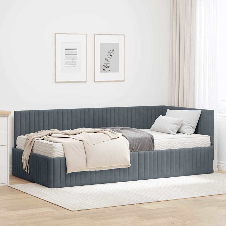 Hoekbedframe met Matras met hoofdeinde 2 pcs Grijs Fluweel