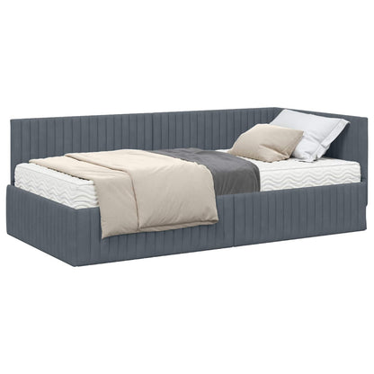 Hoekbedframe met Matras met hoofdeinde 2 pcs Grijs Fluweel
