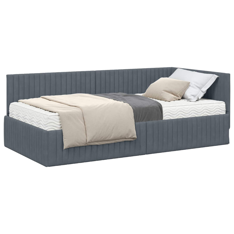 Hoekbedframe met Matras met hoofdeinde 2 pcs Grijs Fluweel