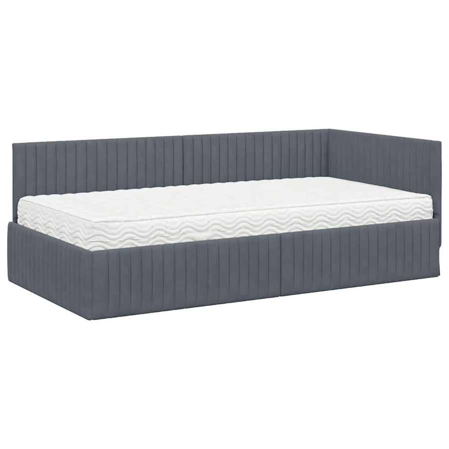 Hoekbedframe met Matras met hoofdeinde 2 pcs Grijs Fluweel