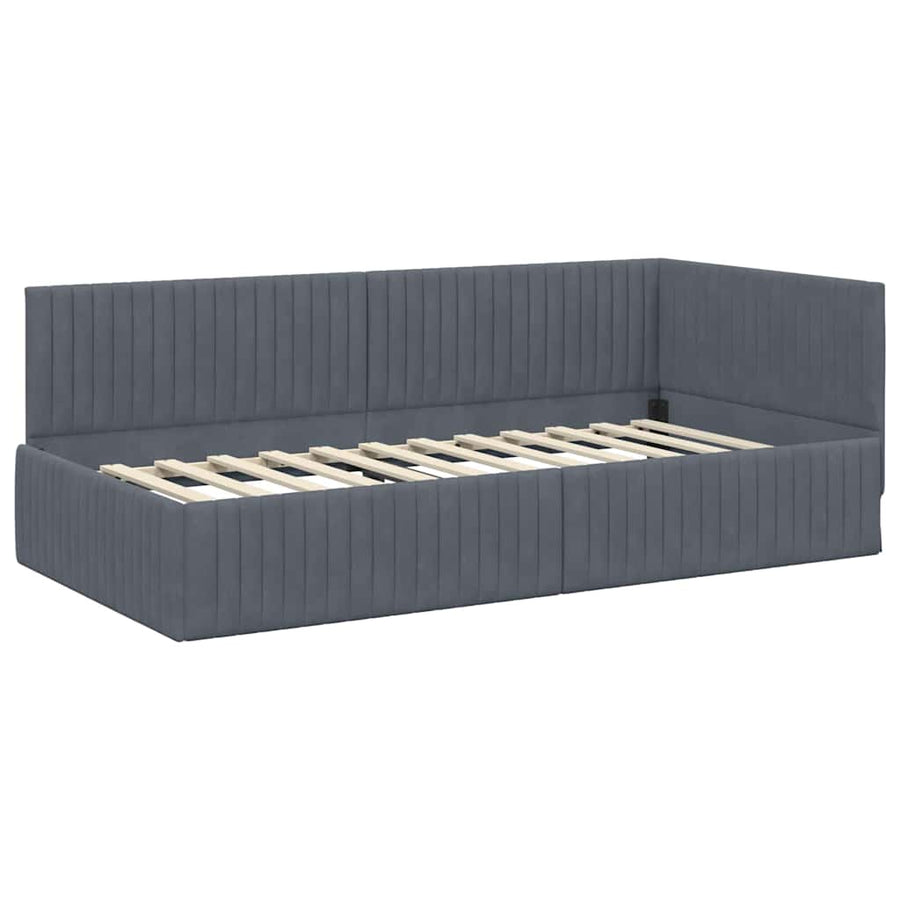 Hoekbedframe met Matras met hoofdeinde 2 pcs Grijs Fluweel