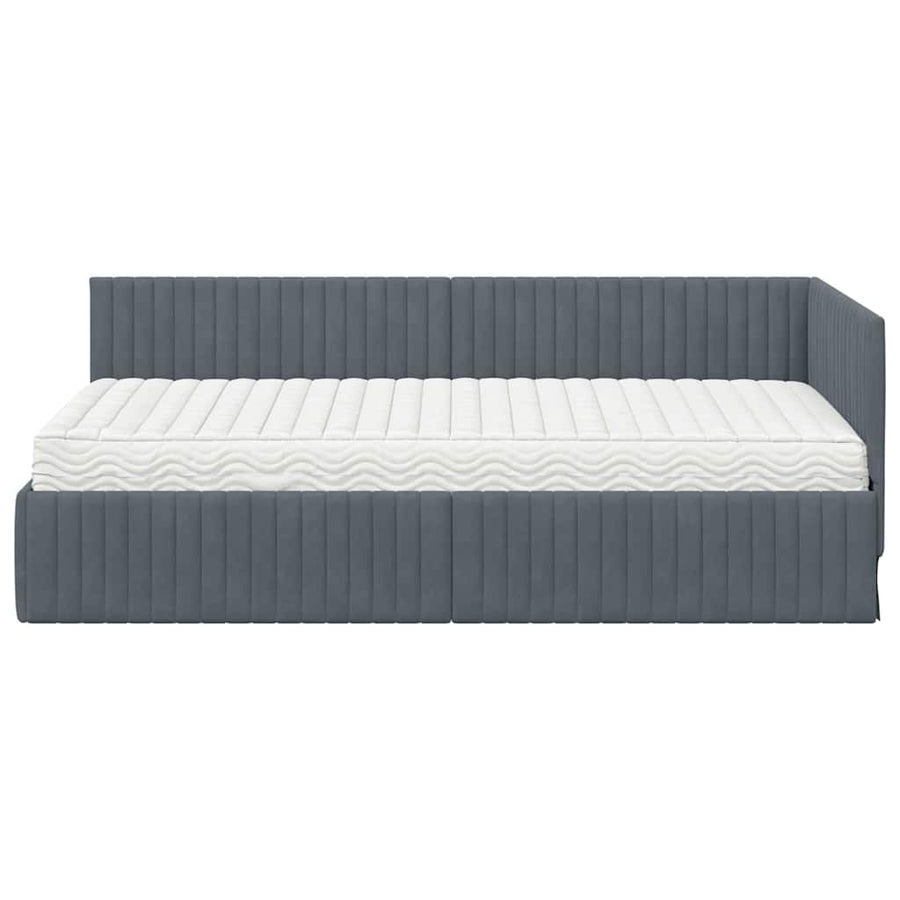 Hoekbedframe met Matras met hoofdeinde 2 pcs Grijs Fluweel