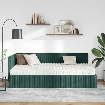 Hoekbedframe met Matras met hoofdeinde 2 pcs Groen Fluweel