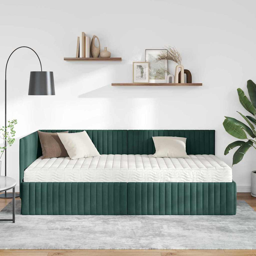Hoekbedframe met Matras met hoofdeinde 2 pcs Groen Fluweel