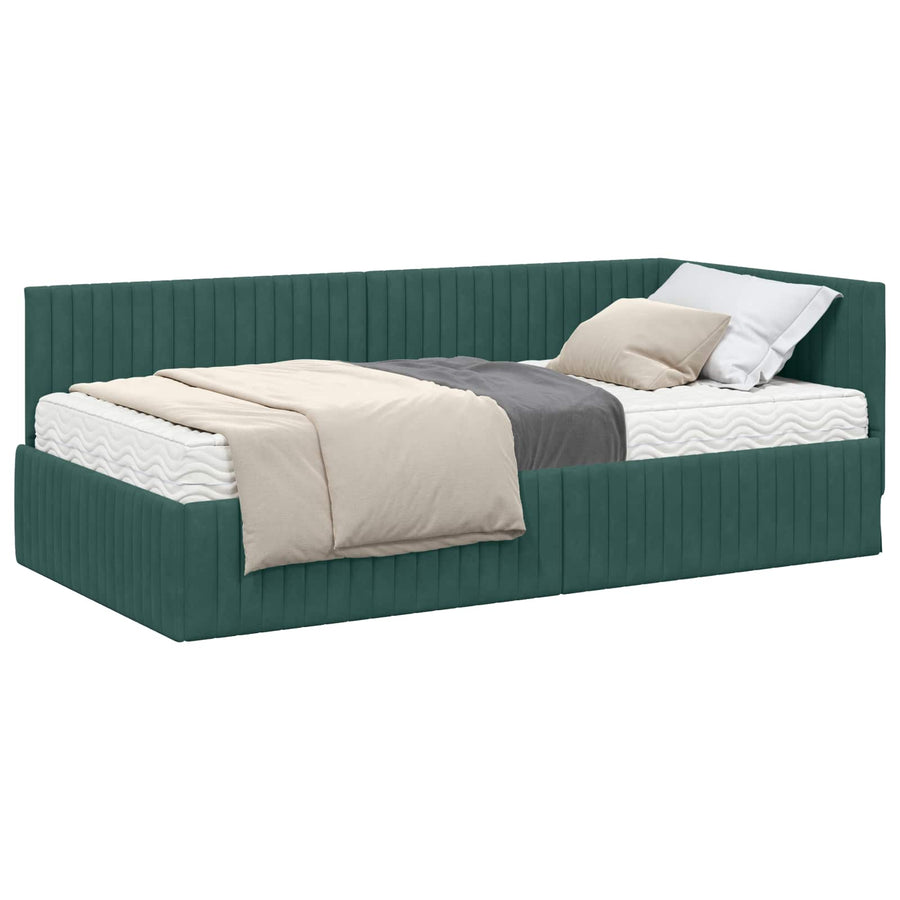 Hoekbedframe met Matras met hoofdeinde 2 pcs Groen Fluweel