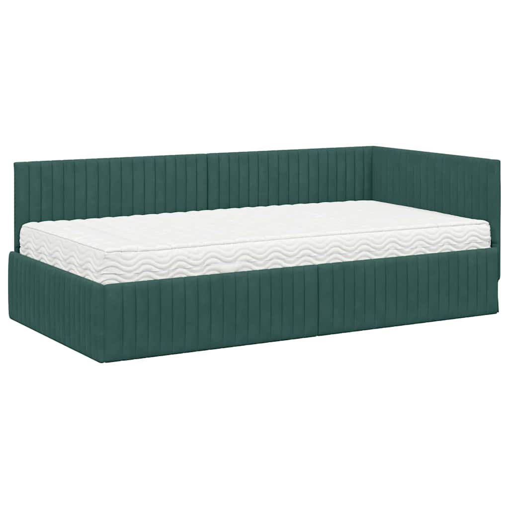 Hoekbedframe met Matras met hoofdeinde 2 pcs Groen Fluweel