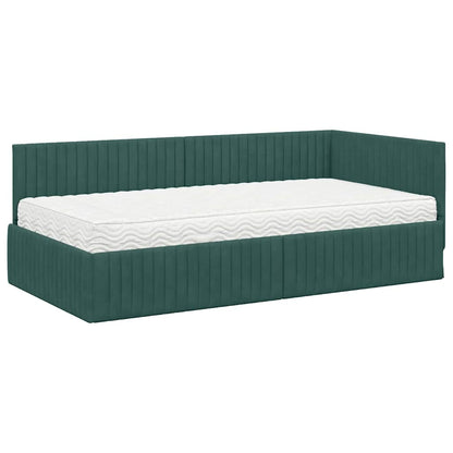 Hoekbedframe met Matras met hoofdeinde 2 pcs Groen Fluweel