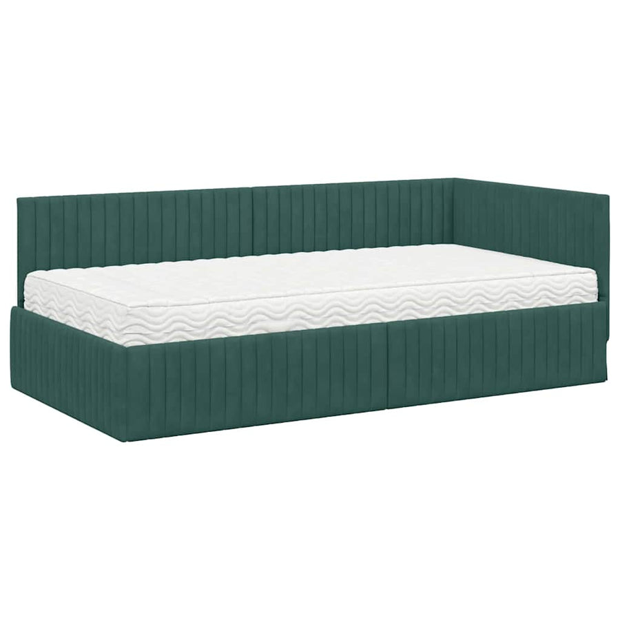 Hoekbedframe met Matras met hoofdeinde 2 pcs Groen Fluweel
