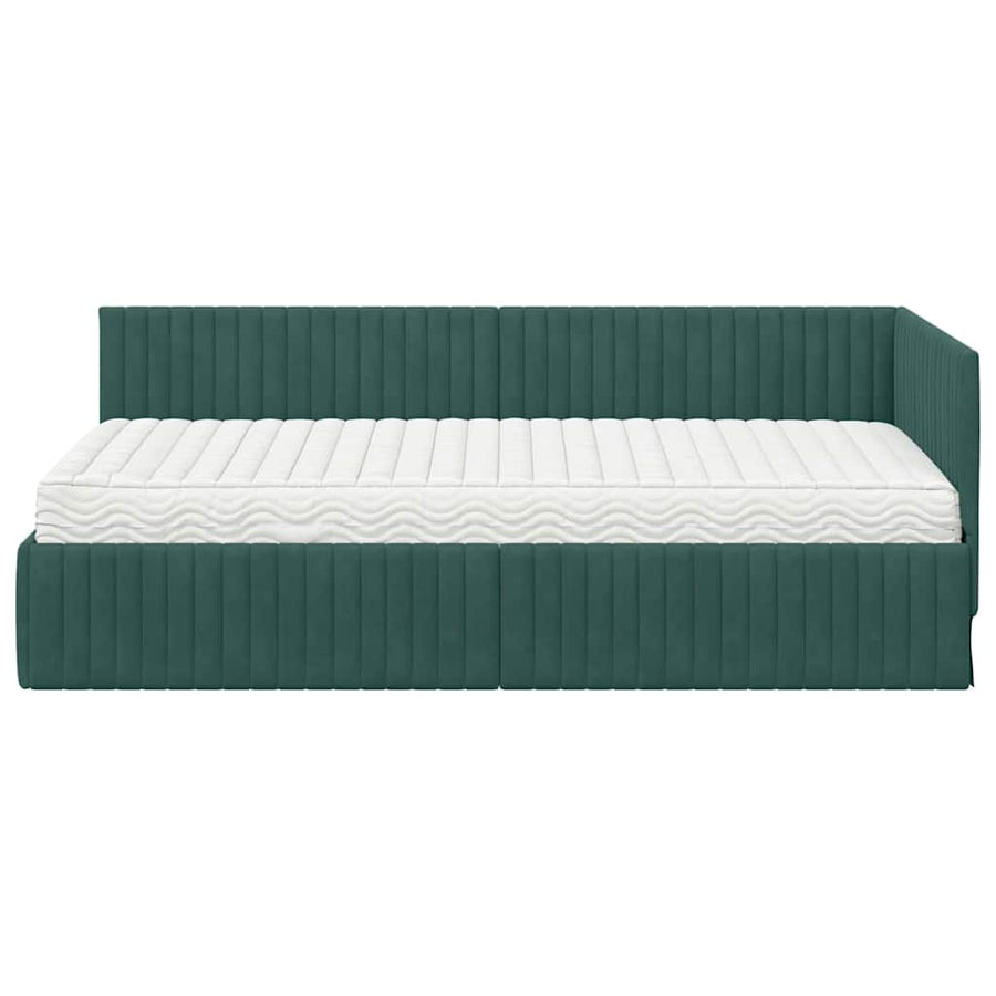 Hoekbedframe met Matras met hoofdeinde 2 pcs Groen Fluweel