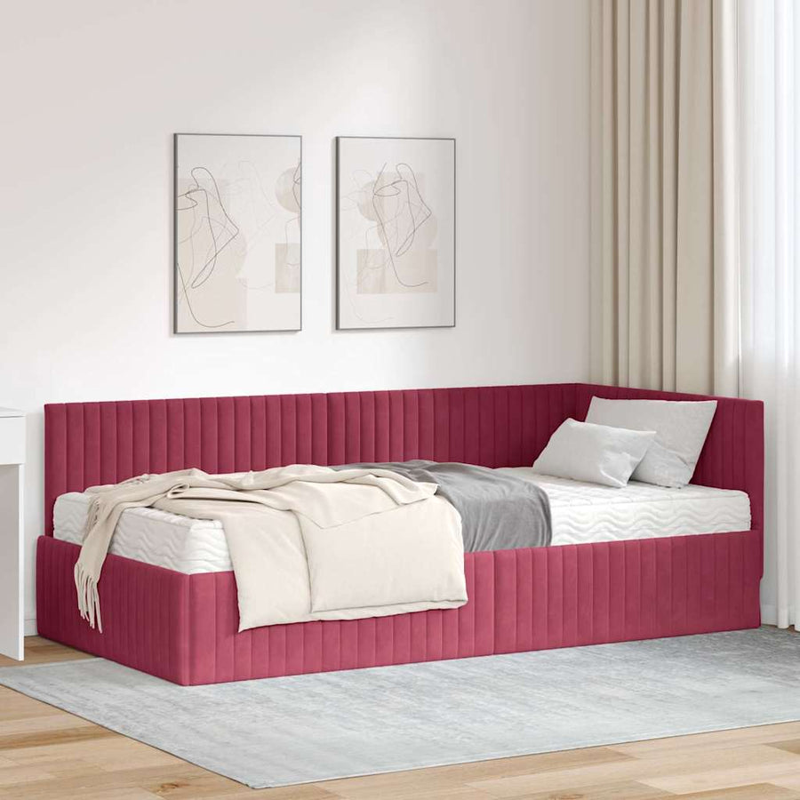 Hoekbedframe met Matras met hoofdeinde 2 pcs Groen Fluweel