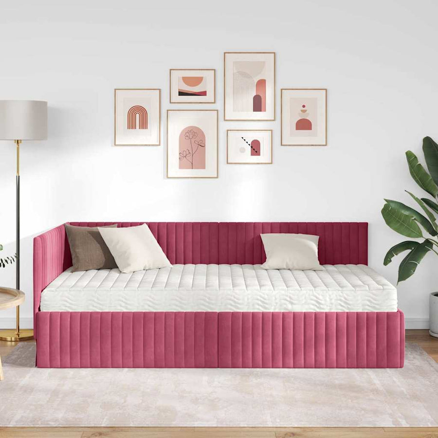 Hoekbedframe met Matras met hoofdeinde 2 pcs Groen Fluweel