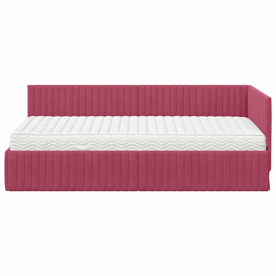 Hoekbedframe met Matras met hoofdeinde 2 pcs Groen Fluweel