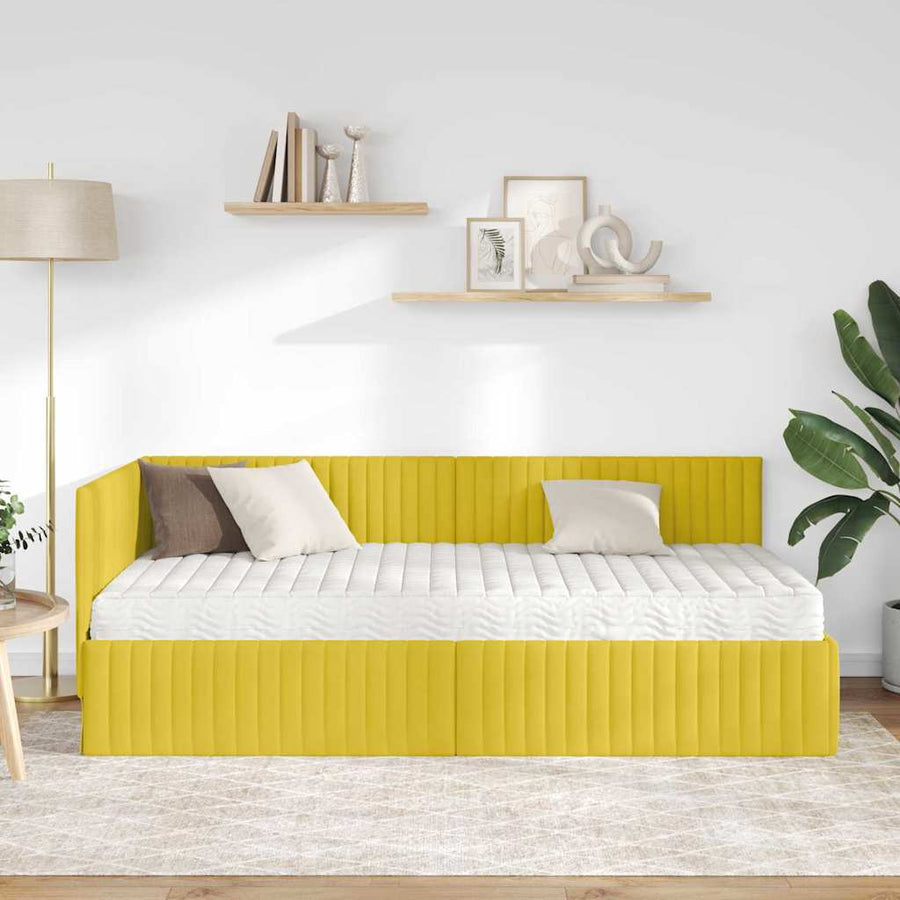 Hoekbedframe met Matras met hoofdeinde 2 pcs Geel Fluweel