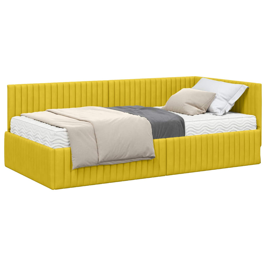 Hoekbedframe met Matras met hoofdeinde 2 pcs Geel Fluweel