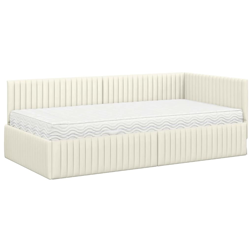 Hoekbedframe met Matras met hoofdeinde 2 pcs Crème Fluweel