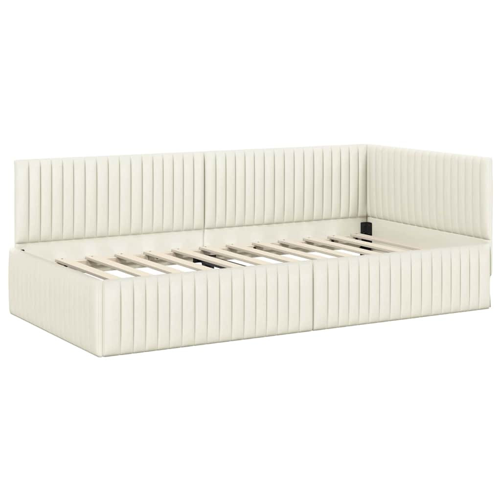 Hoekbedframe met Matras met hoofdeinde 2 pcs Crème Fluweel